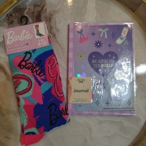Barbie Pink and Blue Crew Socks with Purple Journal Bundle
